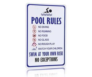 XingFox Cartello con le regole della piscina, avvertimento: nuotare a proprio rischio e pericolo, cartello in latta vintage per piscina, parco acquatico, spiaggia, decorazione 8x12 pollici