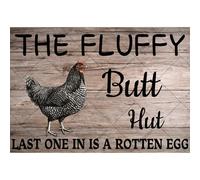 XingFox Cartello decorativo con pollo - L'ultimo arrivato è un marcio - Targa in latta con vendita di uova di gallina - Divertente poster da parete 8x12 pollici