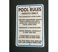 XingFox Cartello di avvertimento, regole della piscina, conversazione divertente sulla vasca idromassaggio, cartello in metallo e alluminio, 8x12 pollici