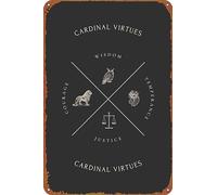 XingFox Cartello in latta nera Virtù cardinali con poster retrò in metallo, decorazione da parete per la casa, 8x12 pollici