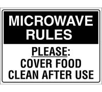 XingFox Cartello in metallo con scritta Regole per microonde e Si prega di coprire il cibo dopo l'uso, Attenzione, pericolo, sicurezza, avviso di sicurezza, per uso interno/esterno, 12x16 pollici