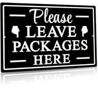 XingFox Cartello in metallo Diuyouji Si prega di lasciare i pacchi qui, decorazione per la consegna dei pacchi, uso interno/esterno per porta d'ingresso, attività commerciale, alluminio 8x12 pollici