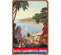 XingFox Cartello in metallo Genova Santa Margherita Ligure Italia Pubblicità di viaggio vintage Stampa Cartelli in metallo vintage da parete 8x12 pollici