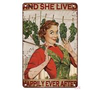 XingFox Cartello in metallo Weed Art e E visse per sempre felici e contenti, 8x12 pollici, decorazione per la casa vintage, cartelli in alluminio rustico, poster in metallo per garage e bar.