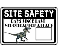 XingFox Cartello metallico di avvertimento Sicurezza del sito: giorni dall'ultimo attacco di dinosauri, 8x12 pollici - Decorazione murale per casa, bar e pub