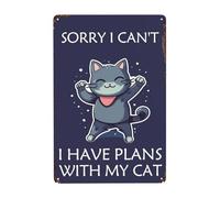 XingFox Cartello vintage in latta con gatto divertente - Hippity, mi dispiace, non posso. Progetti con il mio gatto - 8x12 pollici. Perfetto per decorazioni murali da bagno, toilette e toilette.