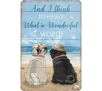 XingFox Decorazione murale Spiaggia, che mondo meraviglioso, targa in metallo con scritta Cane, targa vintage per casa, cucina, garage, bar, grotta, rustica, 8x12 pollici