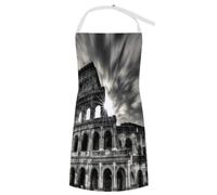 XingFox Grembiule da cucina con tasche frontali, cinturino regolabile, ideale per chef, per cucinare, cuocere al forno e grigliare, per uomo e donna, con stampa Colosseo, Roma, Italia.