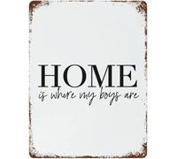 XingFox Home is Where My Boys are, citazione, targhe in metallo vintage, decorazione da parete, poster retrò, divertente, per esterni, pub, giardino, cucina, bar, garage, 8x12 pollici