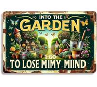 XingFox Into The Garden I Go To Lose My Mind Retro Divertente Novità Arte Cartello da Giardino Divertente Decorazione da Parete Targhe in Latta Poster Targa da Caffè 8 x 12 Pollici