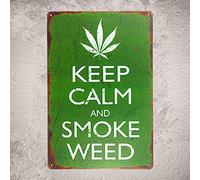 XingFox Keep Calm and Weed, cartello in metallo rustico retrò, alla moda e chic, decorazione da parete per garage, giardino, casa, 8x12 pollici