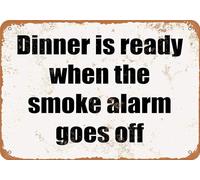 XingFox La cena è pronta quando suona la sveglia, cartello in metallo, decorazione da parete, dipinto su ferro, per interni ed esterni, decorazione per la porta della stanza, 8x12 pollici