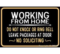 XingFox Lavorare da casa, bussare o suonare il campanello, lasciare i pacchi alla porta, divieto di sollecitazione, cartello in metallo, decorazione da parete per attività commerciali, 8x12 pollici
