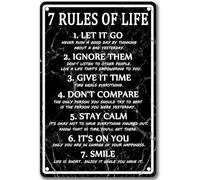 XingFox Letrero de metal con frases motivacionales 7 reglas de vida, arte de pared para hombres, carteles inspiradores para aulas, escuelas, dormitorios de niños y el hogar, 20 x 30 cm.