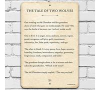 XingFox Letrero metálico Cherokee - El cuento de dos lobos - Uso en interiores y exteriores - Nativo americano - Gran regalo motivacional e inspirador para la decoración del hogar, 20 x 30 cm
