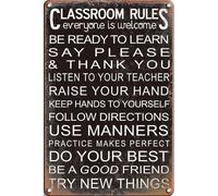 XingFox Letreros de metal con reglas divertidas para el aula, para bar, hogar, dormitorio, salón, comedor, cocina, cafetería, regalos, 8 x 12 pulgadas