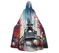 XingFox Mantello con cappuccio per Halloween con stampa della Torre Eiffel di Parigi, mantello con cappuccio per adulti, costume di Halloween, cosplay, mantello da strega con extra comfort, nero