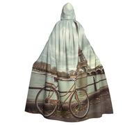 XingFox Mantello con cappuccio per Halloween con stampa della Torre Eiffel e bicicletta, mantello con cappuccio per adulti, costume di Halloween, cosplay, mantello da strega con comfort extra, nero