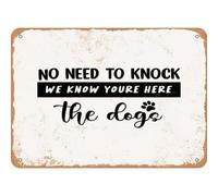 XingFox Non c'è bisogno di bussare, sappiamo che sei qui. Decorazione murale retrò per cani per casa, bar e giardino. Cartello in alluminio per uomini e donne, 8x12 pollici.