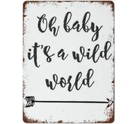 XingFox Oh Baby It's a Wild World - Poster con citazione per cameretta dei bambini, decorazione in alluminio, regalo per casa, cucina, bagno, ristorante, 8x12 pollici