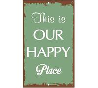 XingFox Questo è il nostro posto felice, divertenti cartelli in metallo, targa in alluminio, decorazione da parete per casa, camera da letto, soggiorno, bar, pub, 8x12 pollici