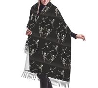 XingFox Sciarpa e scialle in pashmina con stampa personalizzata di uno scheletro danzante per donna. Sciarpa invernale alla moda. Sciarpa in lana calda, morbida e delicata sulla pelle, 77" x 27".