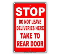 XingFox Segnale di avvertimento Stop, non lasciare le consegne qui, porta alla porta posteriore, cartello di divieto, cartelli in alluminio e latta per aziende, 12x16 pollici