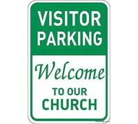 XingFox Segnale stradale di avvertimento, parcheggio per visitatori, benvenuti nella nostra chiesa, decorazione murale per esterni e interni, 8x12 pollici