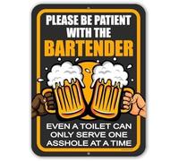 XingFox Si prega di essere pazienti con il Anche un bagno può servire solo uno stronzo alla volta. Cartelli divertenti in metallo per bar, cartello per bere, cartello per birra 8x12 pollici.
