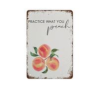 XingFox Stampe da cucina Practic What You Peach, con giochi di parole sul cibo, scritte, decorazioni da parete in metallo, decorazione per camera da letto, soggiorno, giardino, 12 x 8 pollici