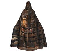 XingFox Stanza dei libri, biblioteca misteriosa, mantello di Halloween con cappuccio personalizzato, mantello per adulti con cappuccio - mantello oversize con papillon, costumi cosplay unisex