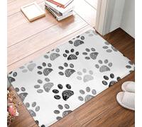 XingFox Tappetini con impronte di di cane in bianco e nero, zerbino di benvenuto per interni ed esterni, zerbino decorativo per porta 16 x 24 pollici
