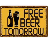 XingFox Targa in latta con scritta Birra gratis domani, poster retrò con citazione, per ristorante, pub, bar, hotel, decorazione da parete, regalo per gli amanti della birra, 8x12 pollici