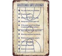 XingFox Targa in metallo con giocatori di basket, decorazione da parete, poster con lezioni di vita, decorazioni per club, casa, stanza, stadio, regalo per donne e uomini, 8x12 pollici