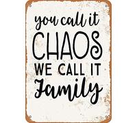 XingFox Targhe in metallo Tu lo chiami caos, noi lo chiamiamo famiglia, poster retrò, decorazione da parete, targa vintage, bagno, camera da letto, soggiorno, bar, caffetteria, cucina, 8x12 pollici