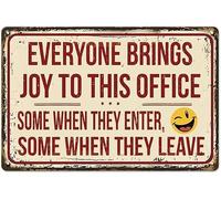 XingFox Tutti portano gioia in questo ufficio, targa d'arte vintage in latta, decorazione da parete, regalo divertente per bar, casa, cucina, bagno, fattoria, giardino, bar, poster, 8x12 pollici