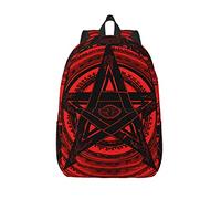 XingFox Zaino rosso con pentagramma satanico di Bafometto e spallacci regolabili, ideale per viaggi, picnic e attività all'aperto.