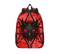 XingFox Zaino rosso con pentagramma satanico di Bafometto e spallacci regolabili, ideale per viaggi, picnic e attività all'aperto.