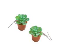XINGLIDA Casa Orecchini Pianta Creativa Simulazione Succulente Pianta in vaso Piccolo Ciondolo Giardinaggio Regalo per Mamma Donne Giardiniere, Size reference picture, Resina