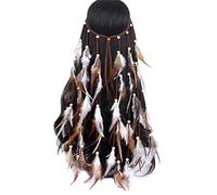 XINGLIDA Cerchietto con piume da donna, stile gitano, extension per capelli, per festival musicali, copricapo indiano (A#)
