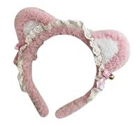 XINGLIDA Cerchietto per capelli, in pizzo con volant, per orecchie di gatto, con campane, fiocco, orecchie da gattino, fascia per capelli con fiocco (B1#)