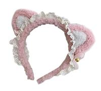 XINGLIDA Cerchietto per capelli, in pizzo con volant, per orecchie di gatto, con campane, fiocco, orecchie da gattino, fascia per capelli con fiocco (B2#)