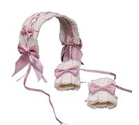 XINGLIDA Fascia per capelli, stile gotico con polsini e fascia per capelli, set dolce increspato in pizzo con fiocco per costume cosplay (A#)