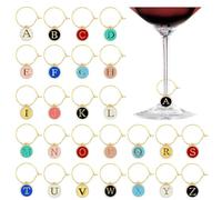Xinglongs Ciondoli per bicchieri da vino, 130 pezzi, lettere dell'alfabeto inglese, ciondoli delicati e utili per bicchieri di vino, etichette decorative per feste in casa