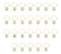 Xinglongs Ciondoli per bicchieri da vino, 130 pezzi, lettere dell'alfabeto inglese, ciondoli delicati e utili per bicchieri di vino, etichette decorative per feste in casa, With 25mm ring, Acetato