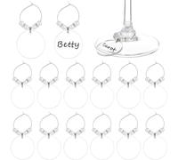 Xinglongs Ciondoli per calici da vino, 60 pezzi, in acrilico, a forma di calice, con anelli piatti rotondi e piatti, bianchi, 65 mm