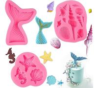 Xingrun Stampi in Silicone a Forma di Sirena,Stampo coda Sirena, Conchiglie Sirenetta,Seashell cavalluccio marino stelle marine Mold per decorare torte e cupcake cioccolato,3 Pezzi