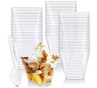 Xingsky 50 Pezzi Tazze da Dessert con Cucchiai, 60ML Tazze da Dessert in plastica Coppette da Dessert Plastica Riutilizzabile, Bicchierini da Dessert Trasparente, per Essert, Budino, Mousse, Gelato
