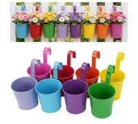 XINGYATU Set di 8 vasi da appendere in metallo con fori di drenaggio, resistenti alle intemperie, per balcone e giardino, 8 colori (16 x 10 x 8 cm)