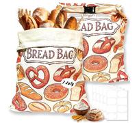 XingyLi 2 sacchetti per il pane riutilizzabili in cera d'api, per impasti sauri fatti in casa, 43 x 32 cm, sacchetti per il pane in lino con moschettone e adesivi per etichette, sacchetti per il pane
